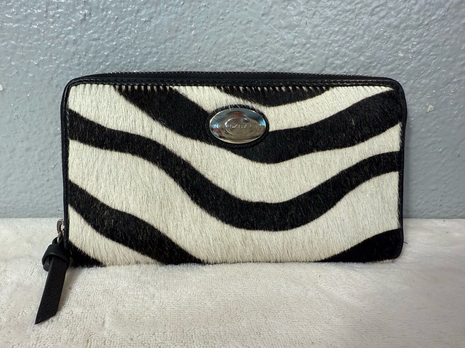 DKNY Zebra Hair On Hide Leather Wallet