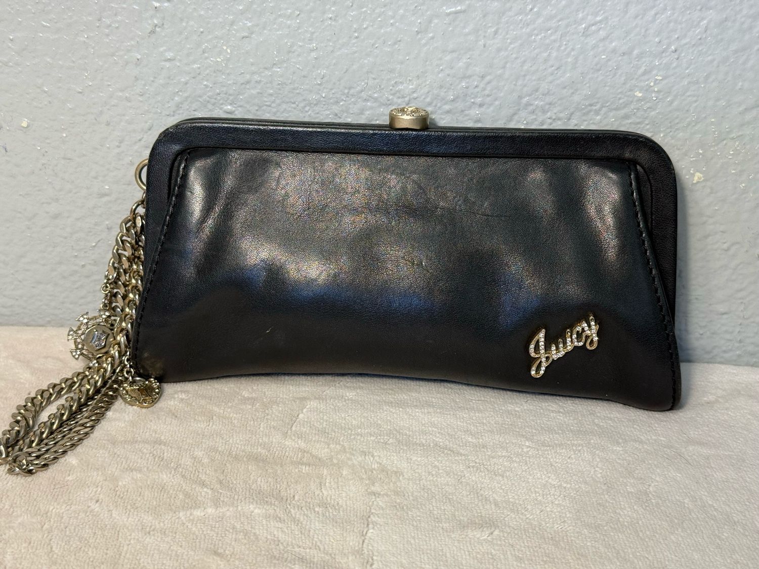 Juicy Couture Vintage Black Leather Wristlet Clutch