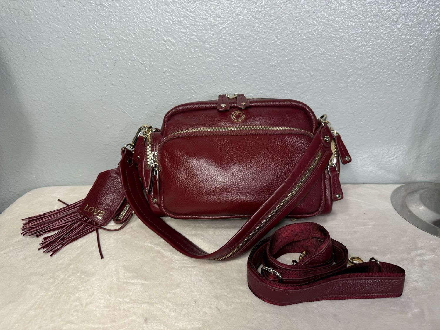 Kerikit England Burgundy Leather Crossbody Shoulder Bag NWOT