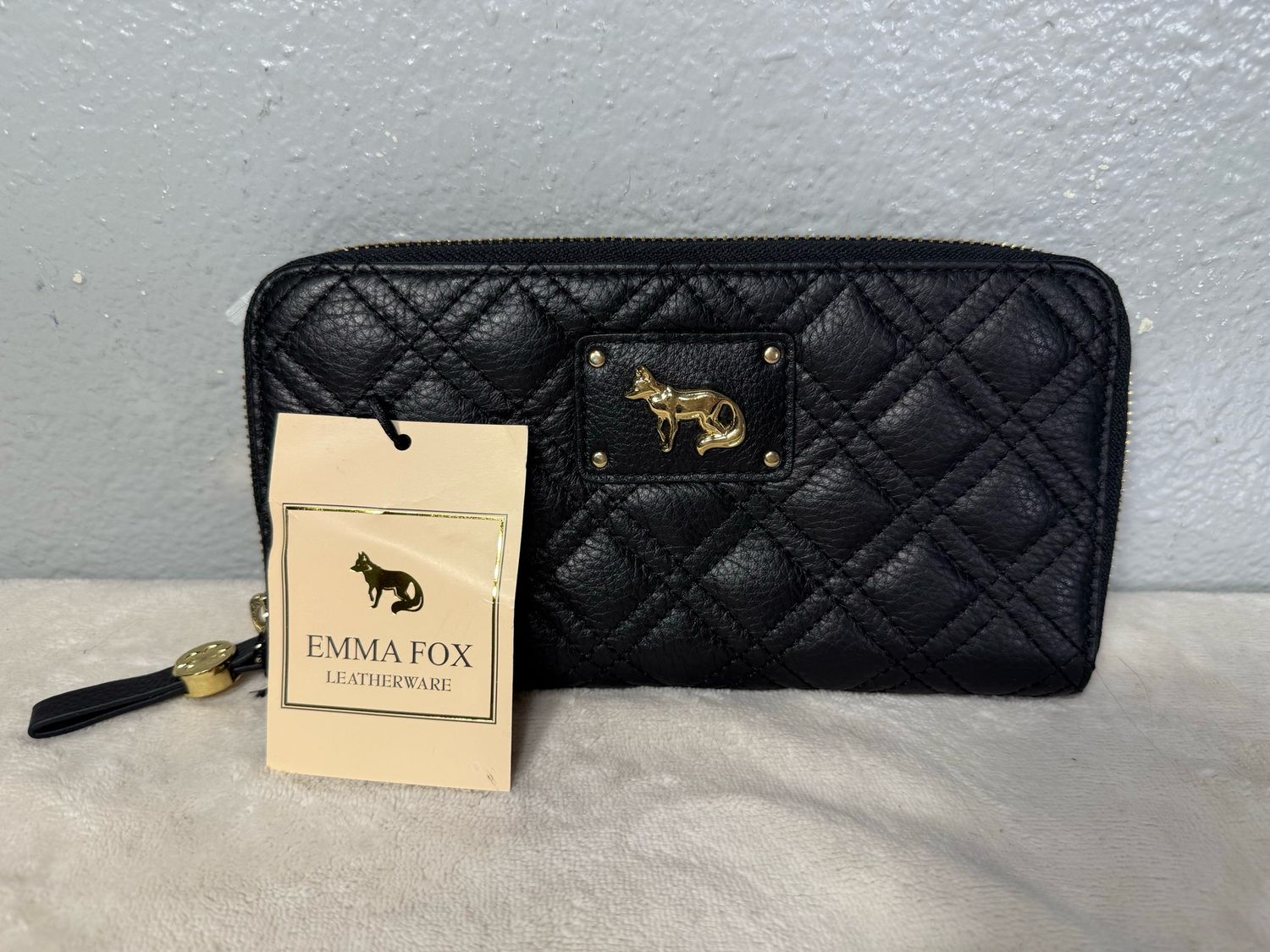 Emma Fox Black Quilted Leather Wallet NWT