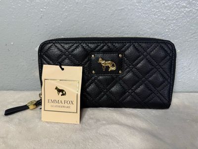 Emma Fox Black Quilted Leather Wallet NWT