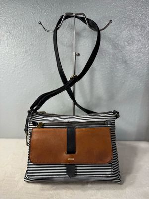 Fossil Canvas And Leather Striped Crossbody