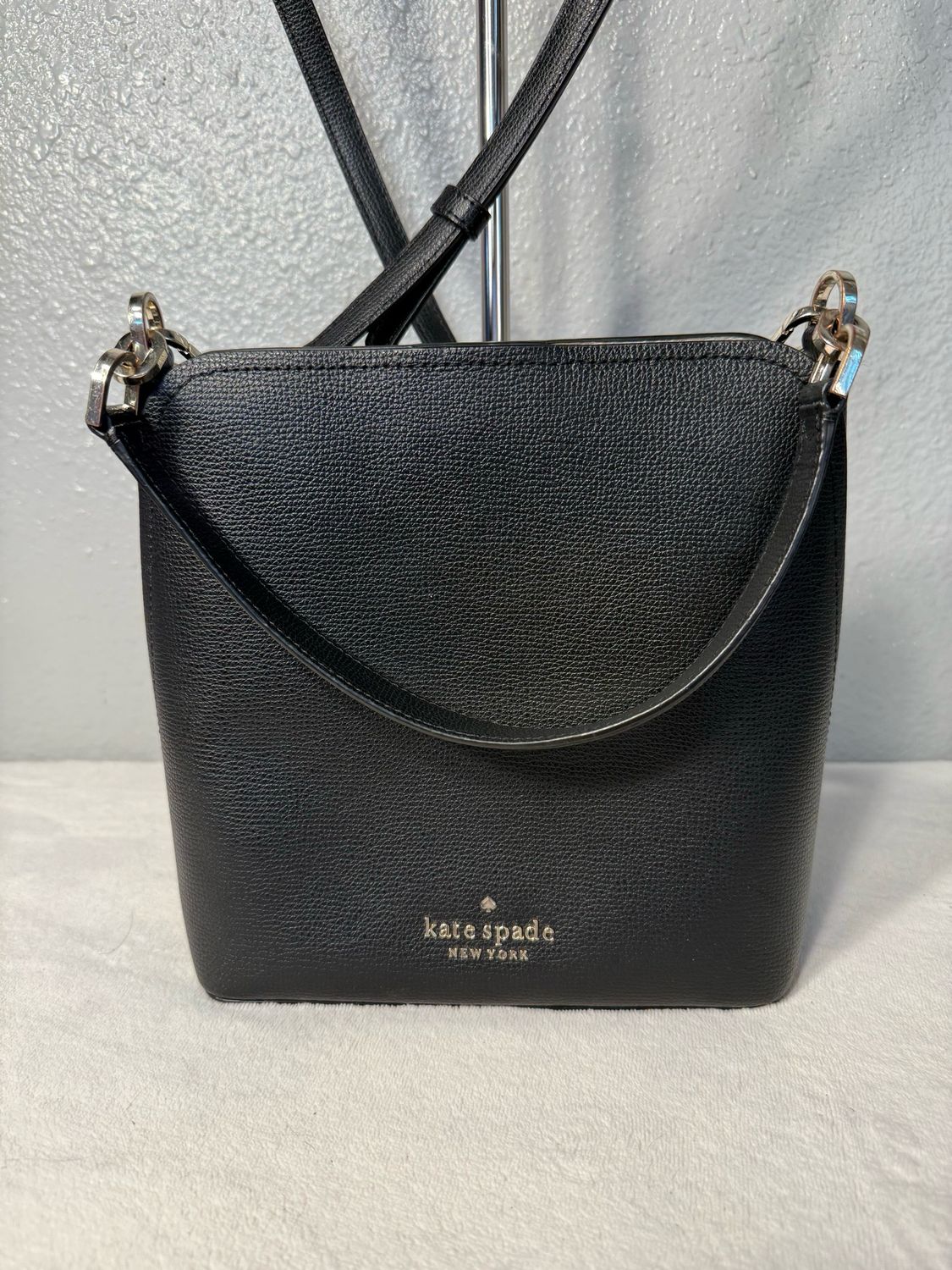 Kate Spade Black Leather Crossbody Top Handle Bucket Bag