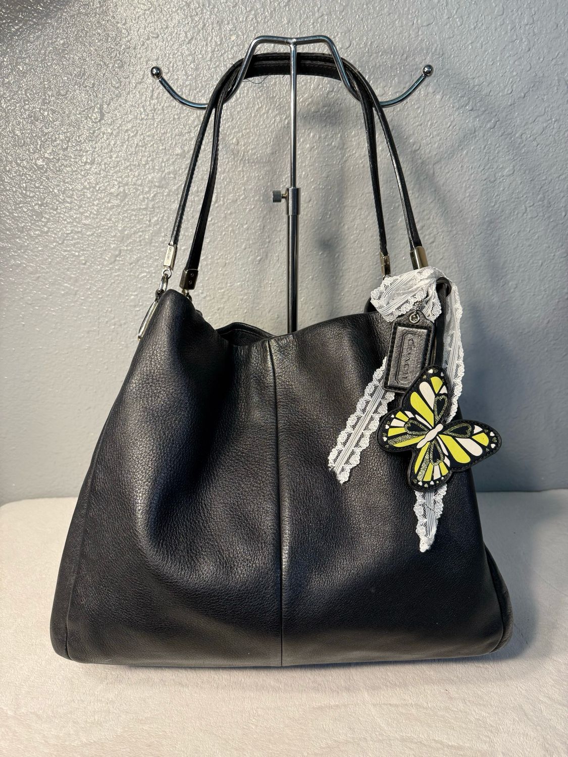Coach Black Leather Shoulder Bag CHARMS INCLUDED!