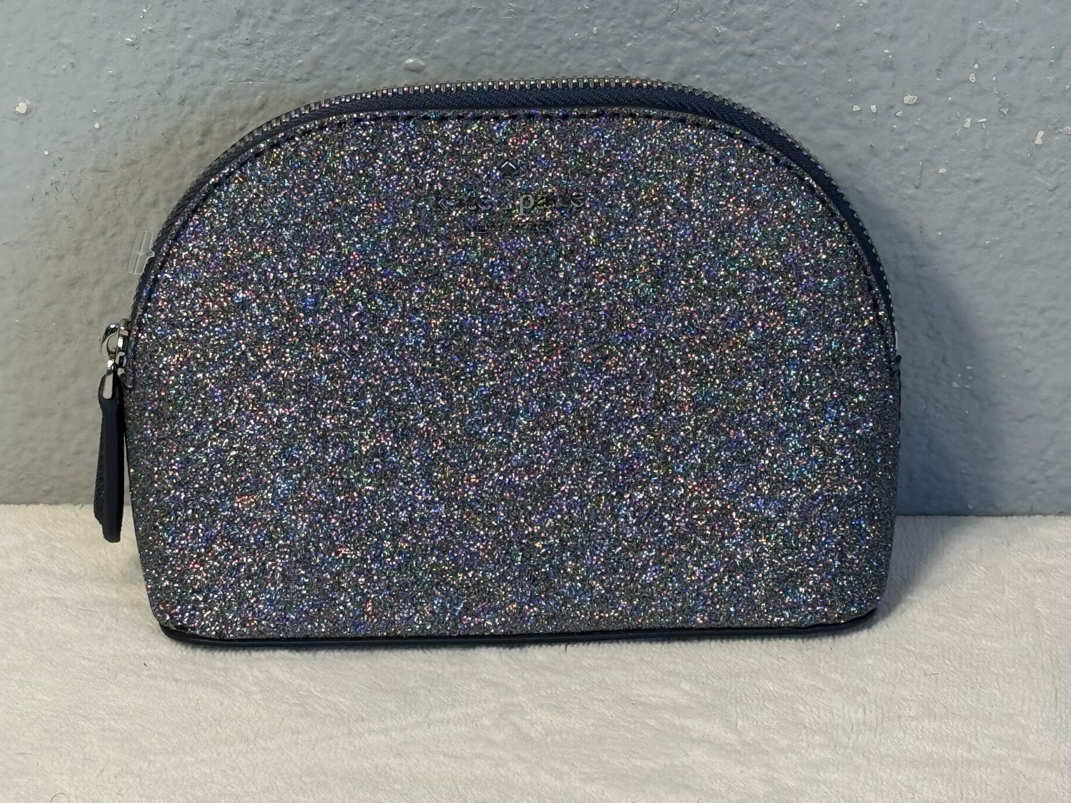 Kate Spade Gunmetal Glitter Cosmetic Case NWOT!
