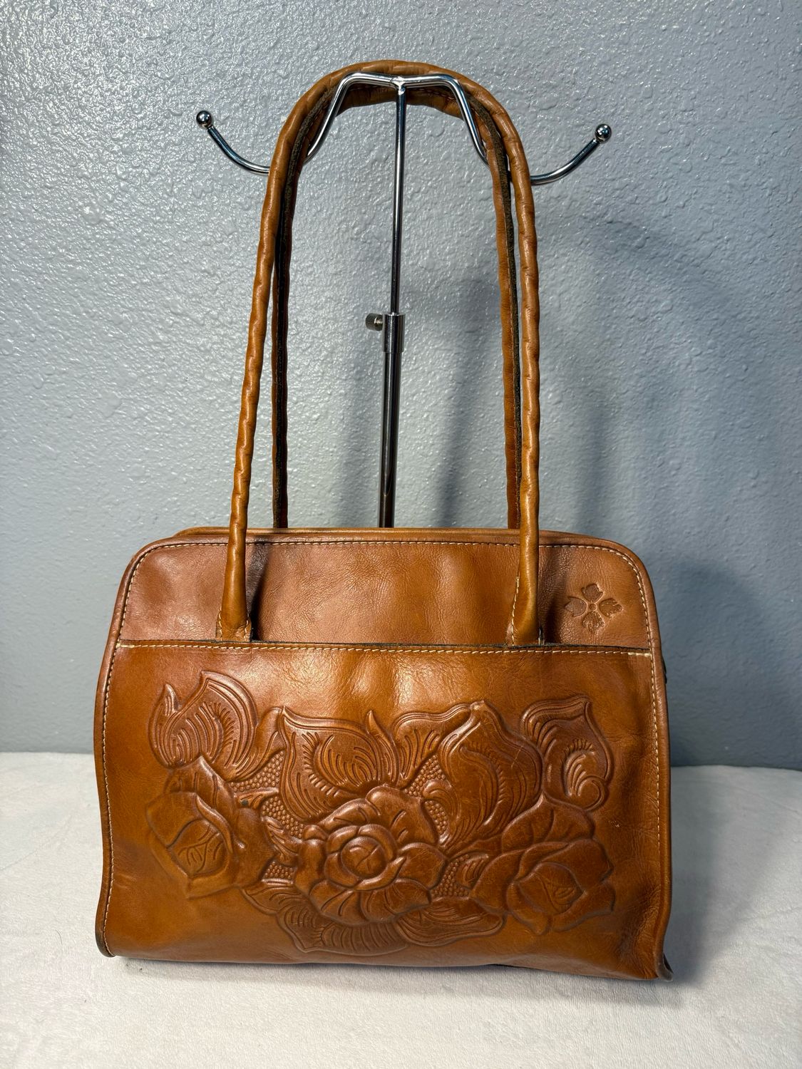 Patricia Nash Brown Leather Debossed Rose Tote