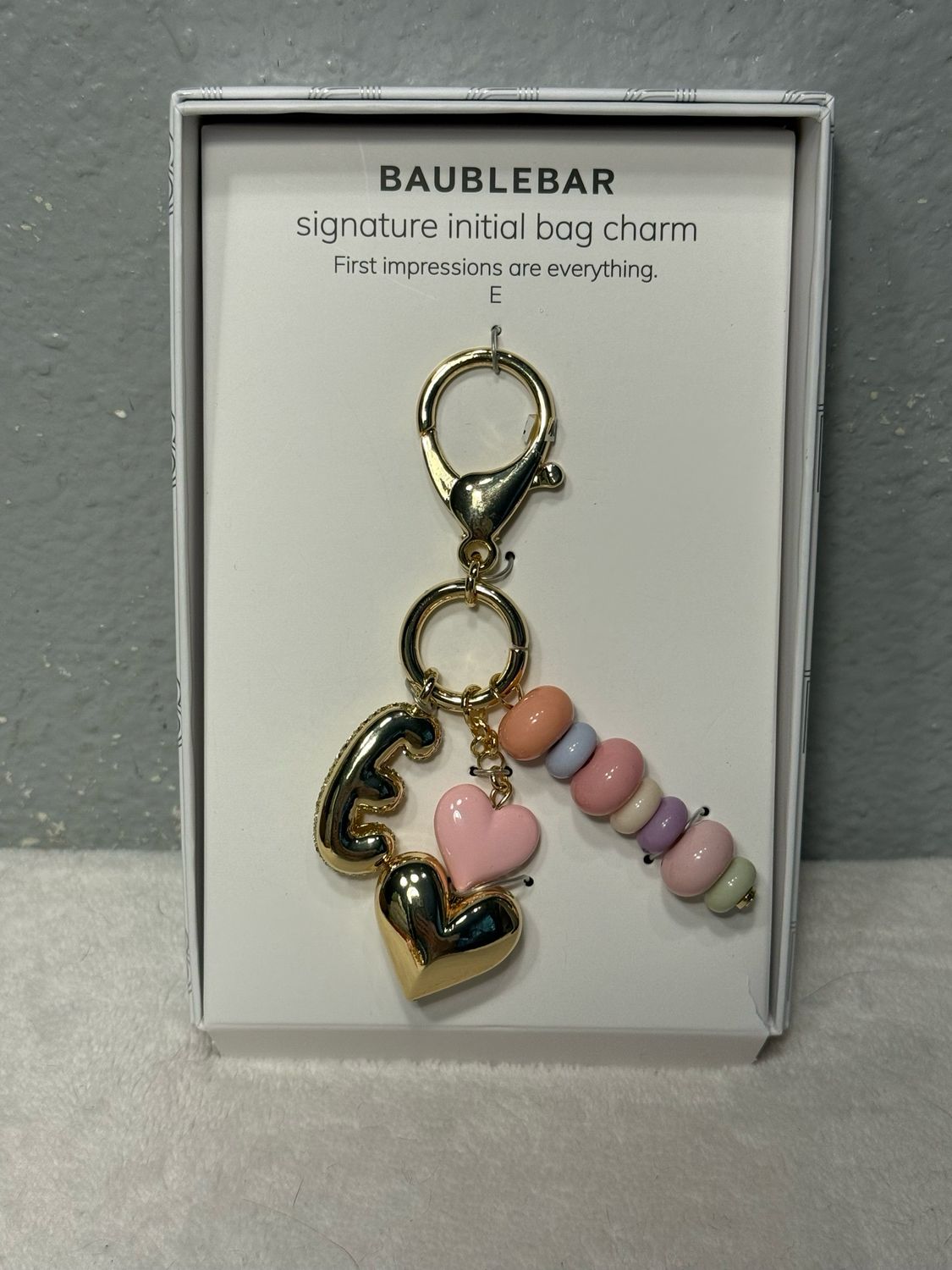 Bauble Bar E Charm NWT!