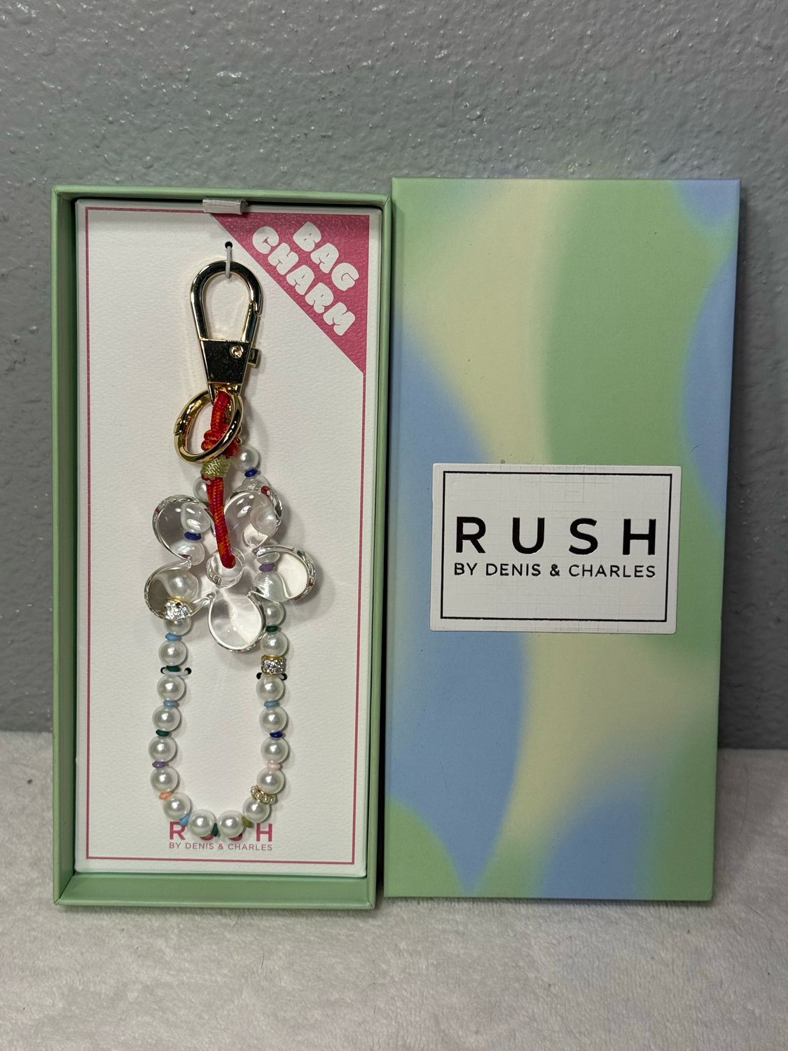 Rush Clear Flower Purse Charm NIB