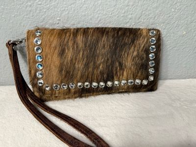 Unbranded Hand Made Pony Hair A Crystals Leather Wristlet Wallet