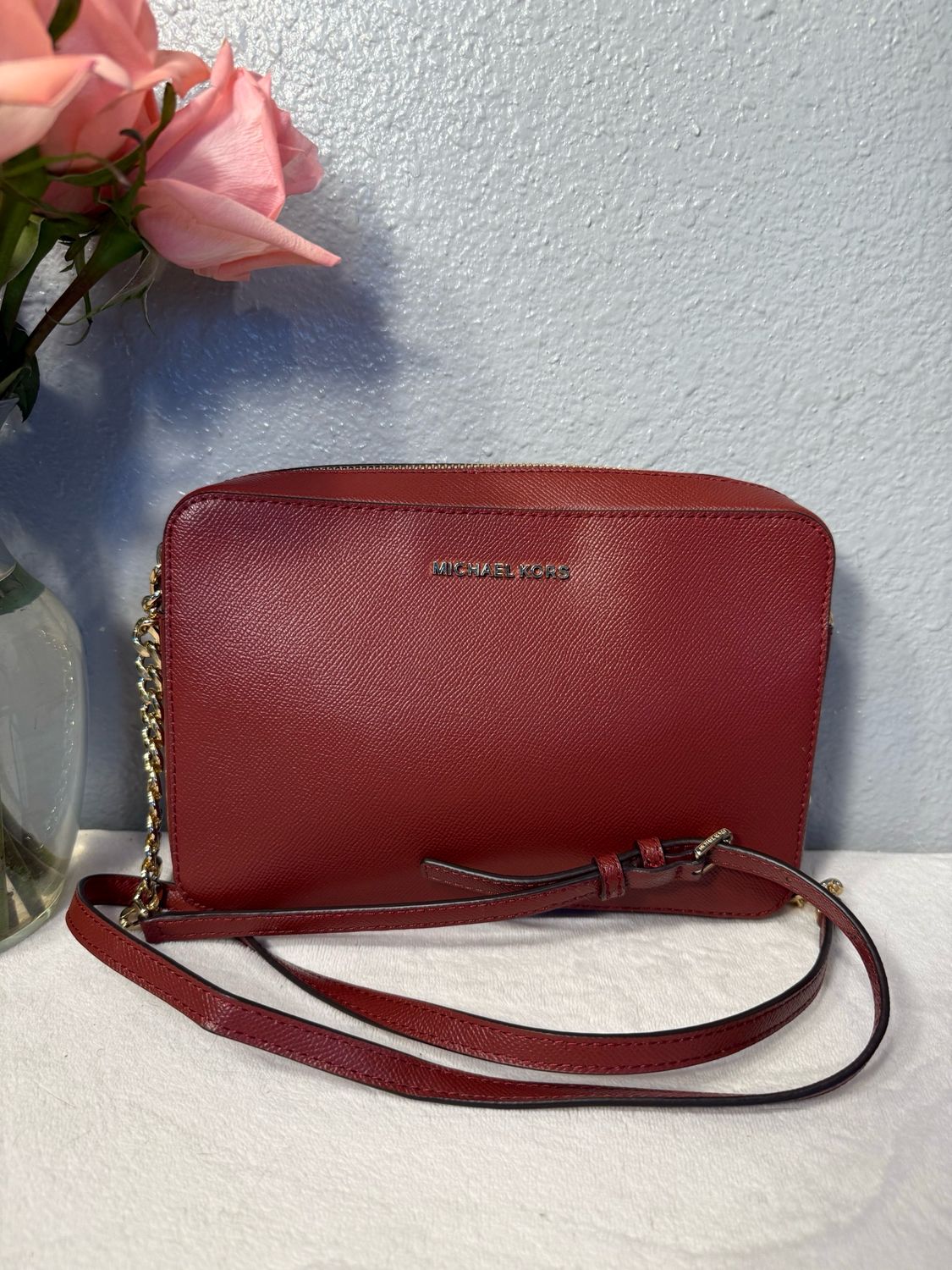 Michael Kors Burgundy Brown Saffiano Leather Crossbody NWOT!