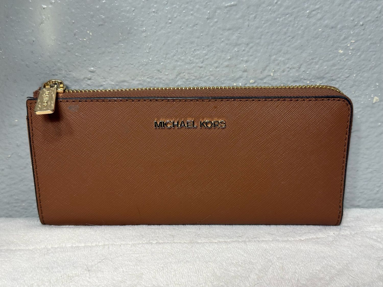 Michael Kors Brown Saffiano Leather 3/4 Zip Wallet