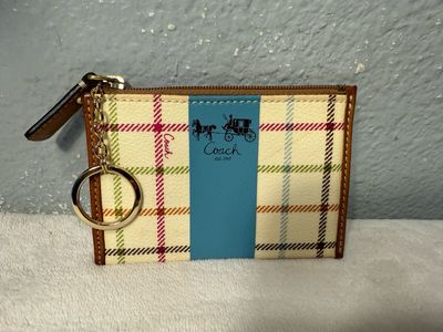 Coach Vintage Coated Canvas Blue Stripe Key Card Coin Wallet