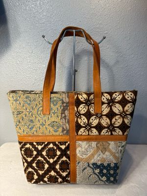 Unbranded Leather And Cloth Patchwork Structured Tote