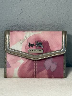 Coach, Pink Sateen And Silver Leather Patterned Wallet