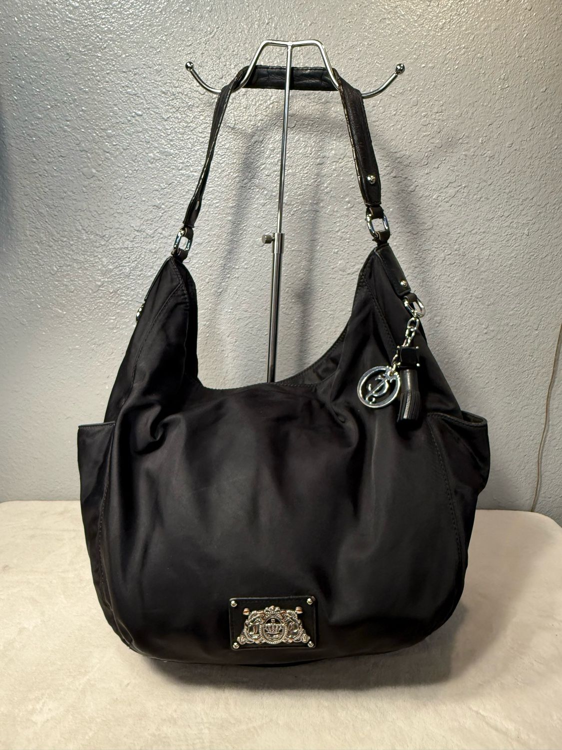 Juicy Couture vintage black nylon and leather hobo bag