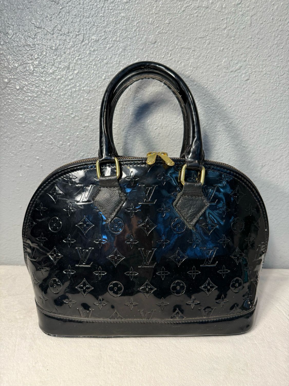 Louis Vuitton Inspired Black Patent Alma Bag