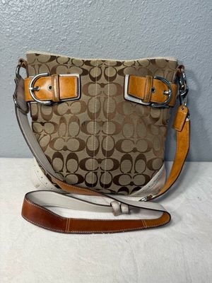Coach Vintage Brown Jacquard Tan White Leather Shoulder Bag/Crossbody