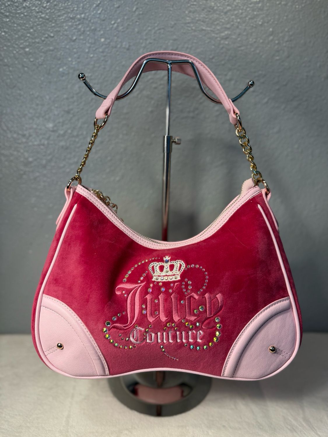 Juicy Couture, Hot Pink Velour And Crystal Shoulder Bag NWOT!