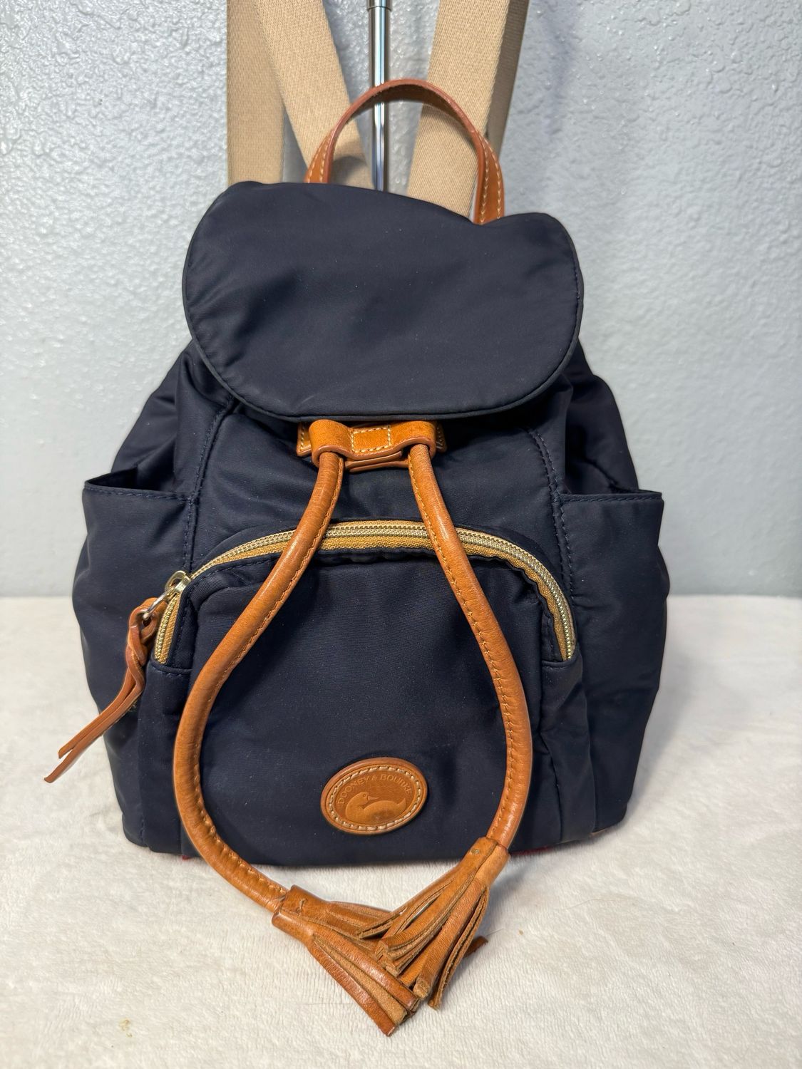 Dooney, &amp; Bourke Black Nylon Leather Trim Backpack Purse