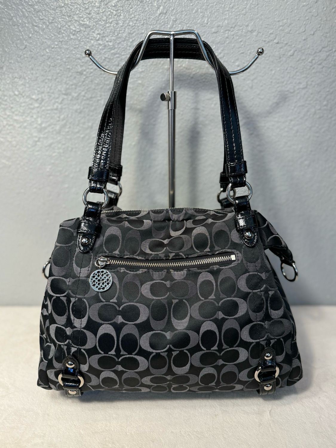 Coach Black And Gray Signature Satchel