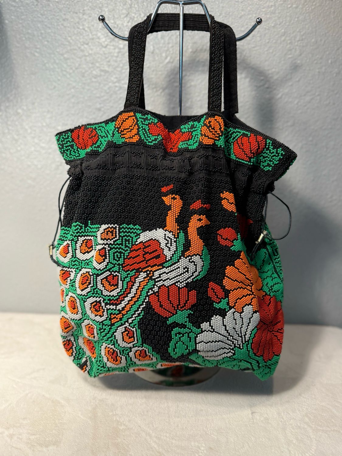 Vintage 1970’s Hand Beaded Cinch Top Shoulder Bag