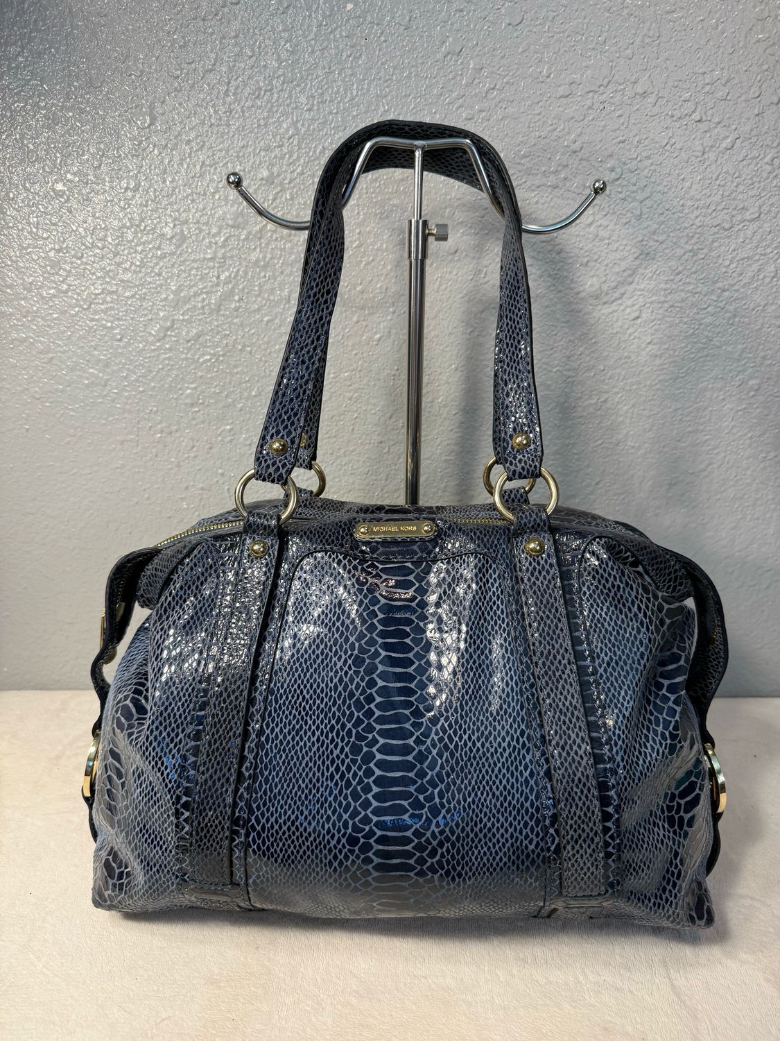 Michael Kors Blue Leather Snake Embossed Shoulder Bag NWOT! $169 On EBAY!