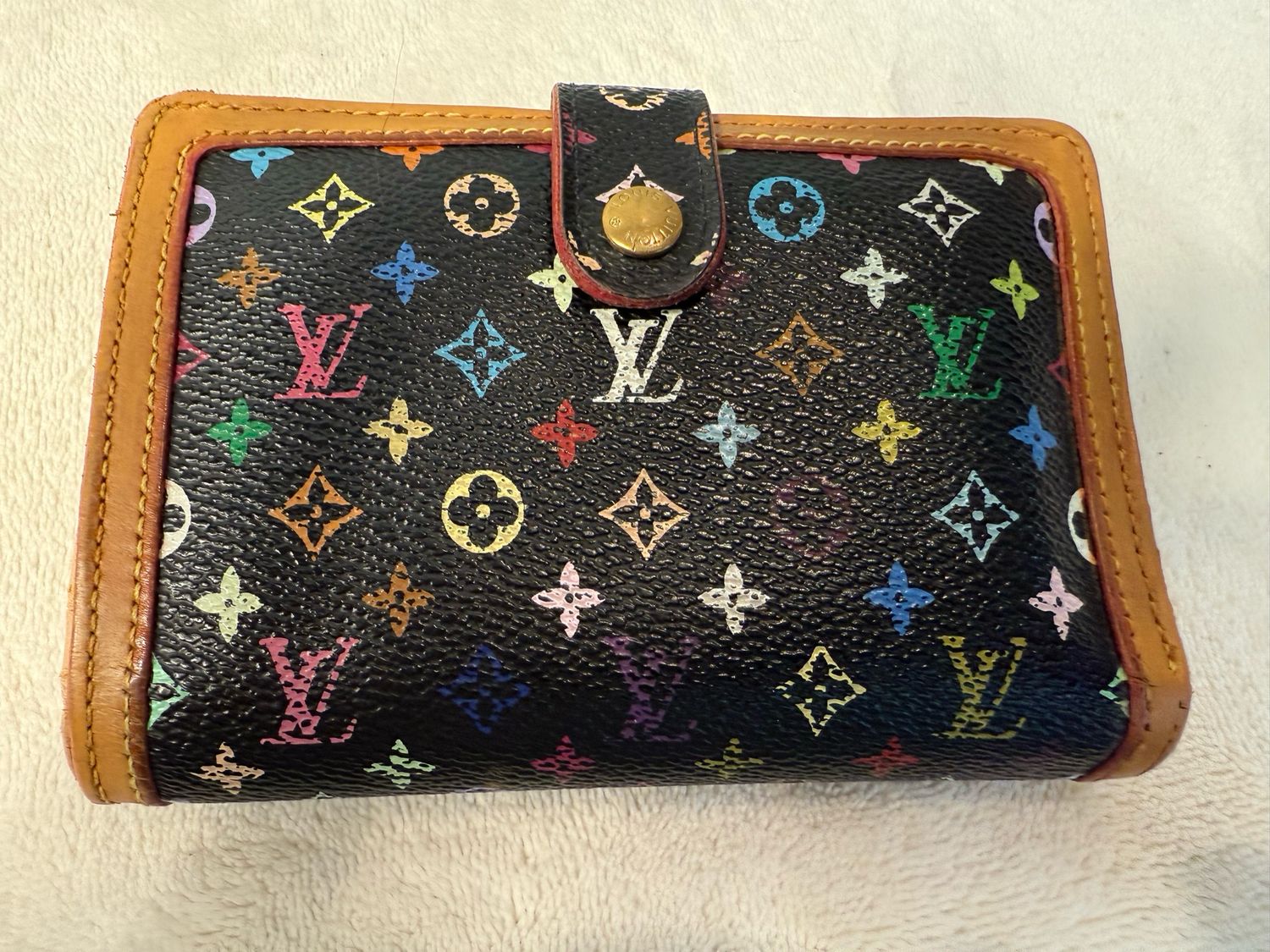 Louis Vuitton, AUTHENTIC Takashi, Murakami, Black Multicolor, Compact Kiss Lock Wallet