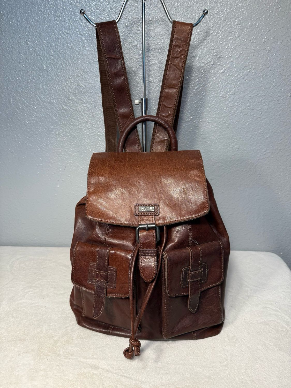Spikes and sparrow brown leather backpack purse