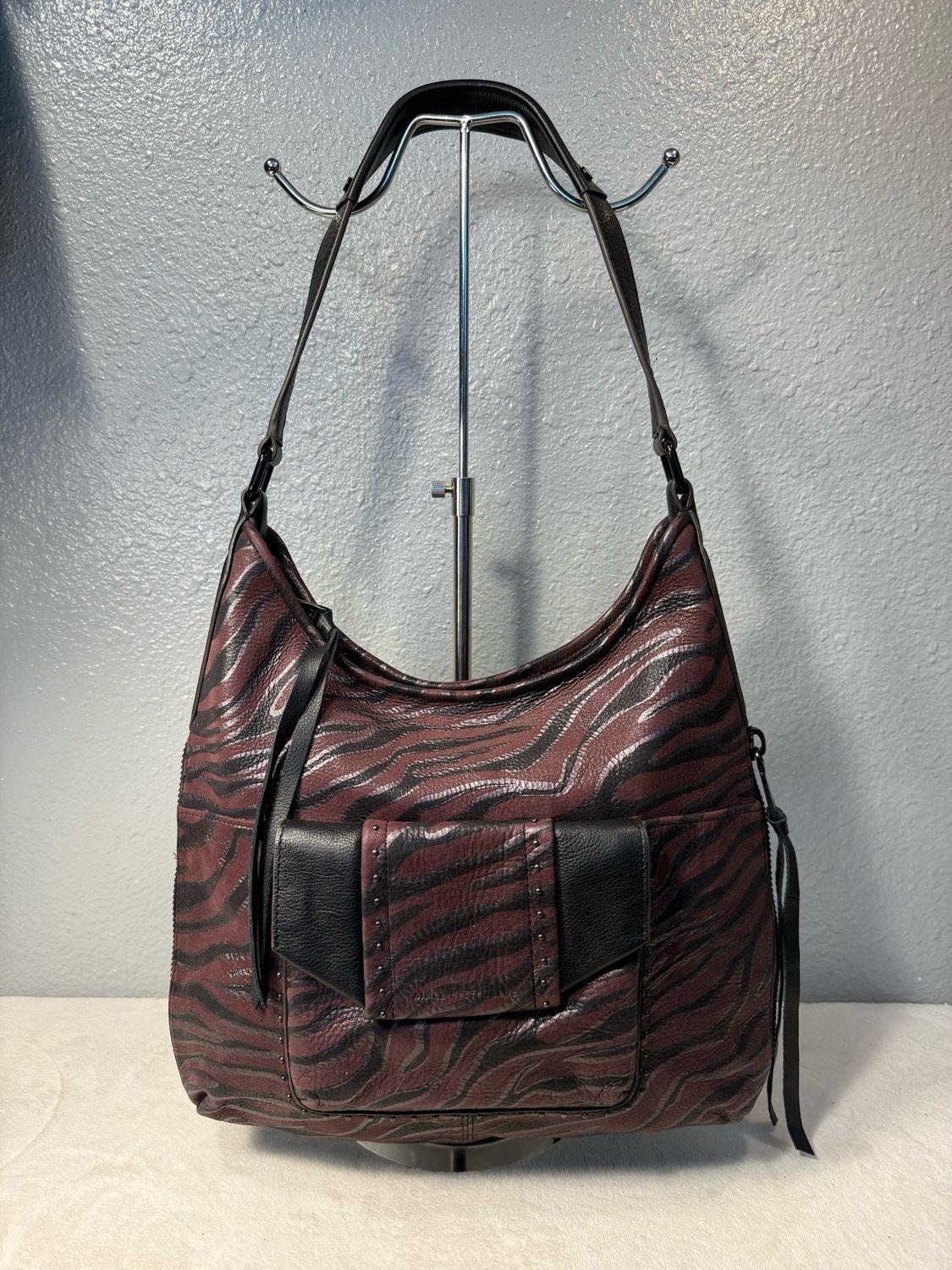 Aimee Kestenberg Plum And Black Leather Zebra Striped Hobo NWOT!