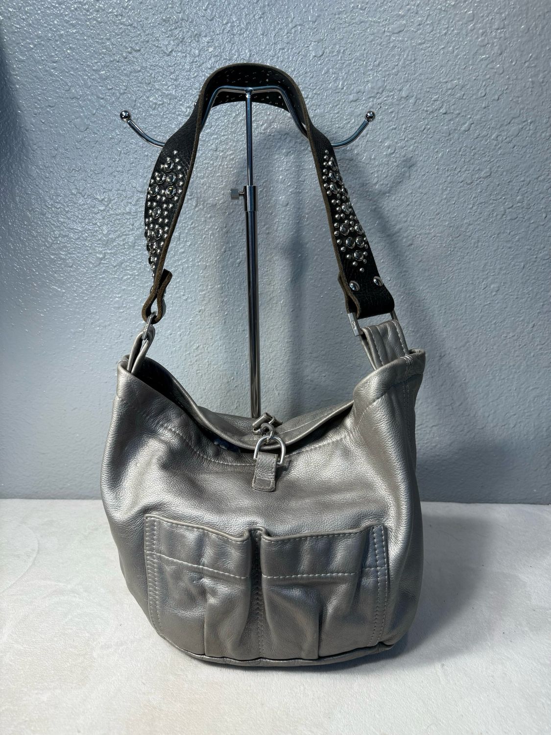 Tylee Malibu Silver Studded And Rhinestone Leather Hobo