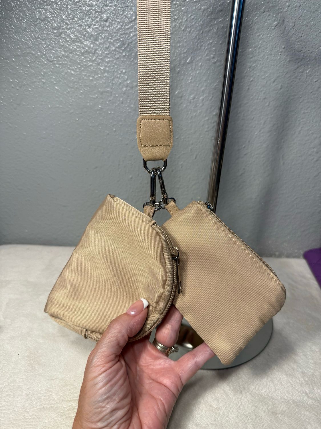 Lululemon Inspired Double Tan Nylon Pouch Key Lanyard NWOT!