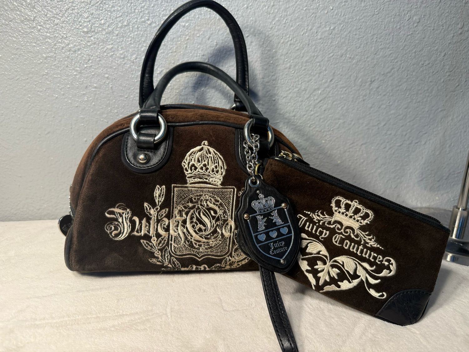 Juicy Couture Vintage Dark Chocolate, Velour And Leather Wristlet Wallet PURSE SOLD SEPARATELY