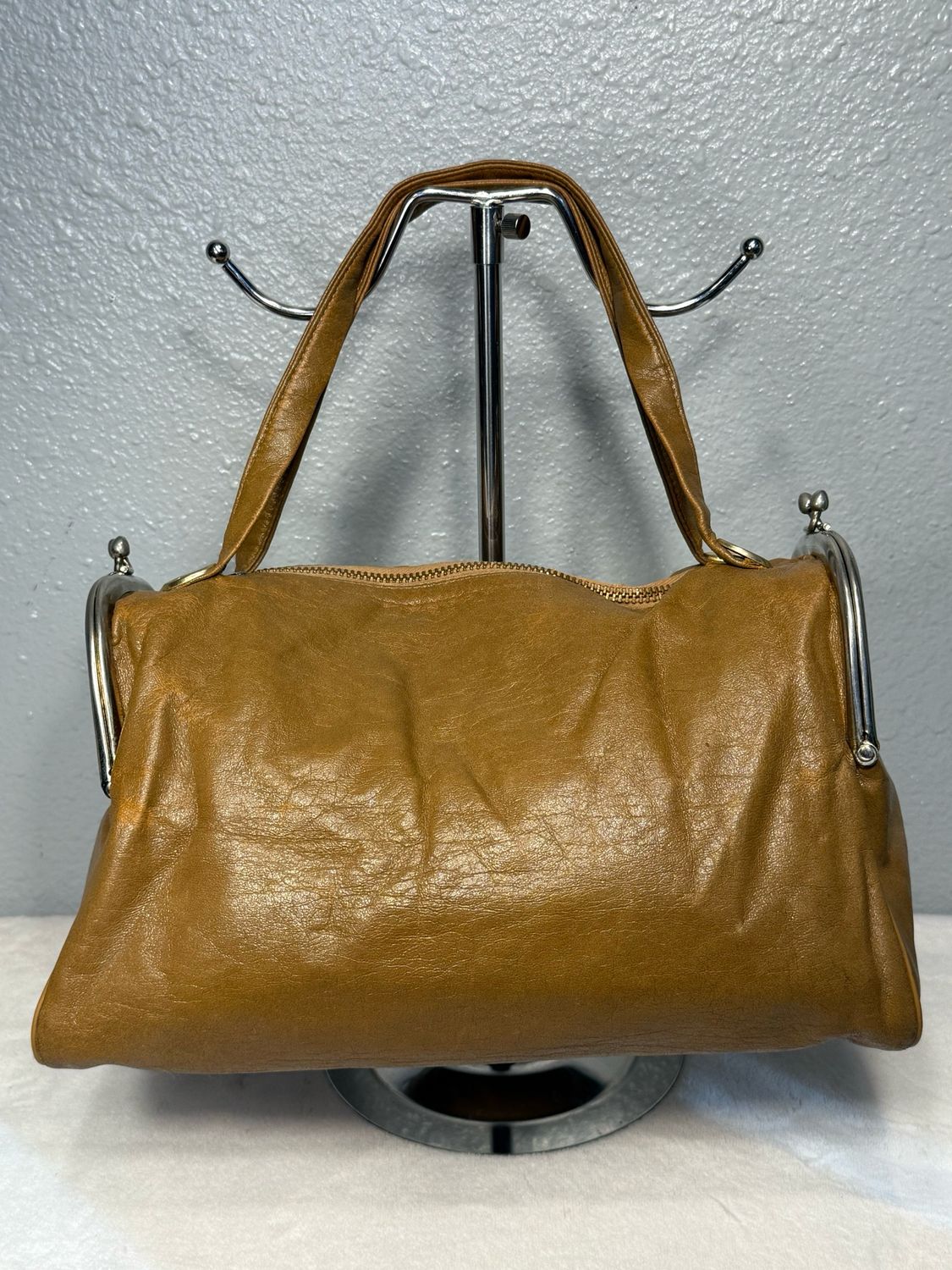 1950S Vintage Double Kisslock Handbag Leather?