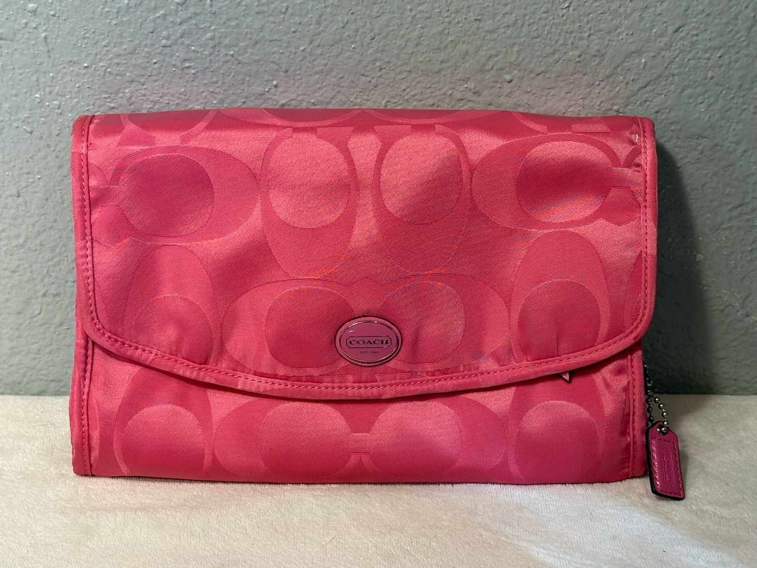 Coach Pink Satin Signature Toiletry Bag NWOT!