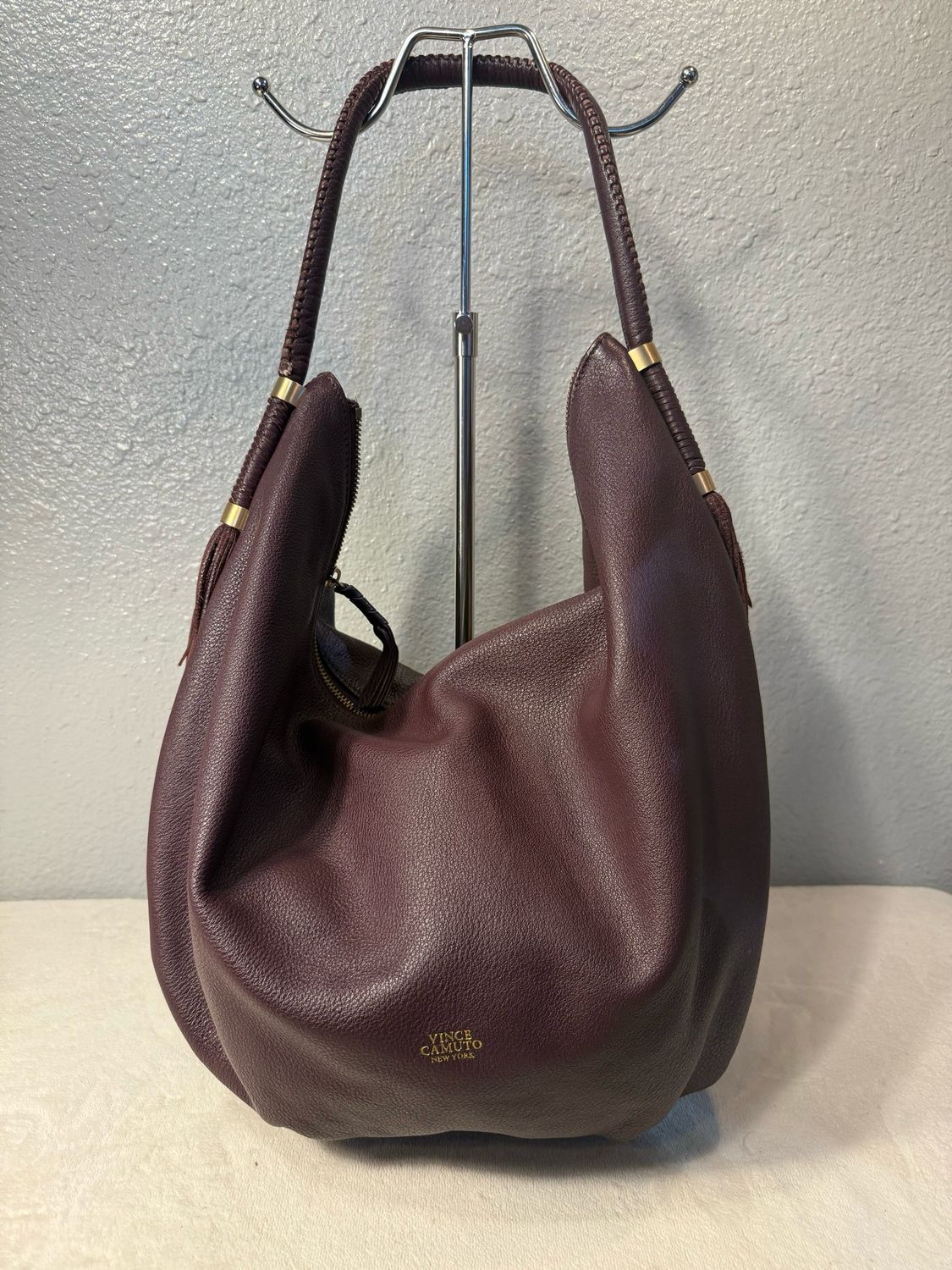 Vince Camuto, Eggplant, Leather Tassel, Hobo Bag