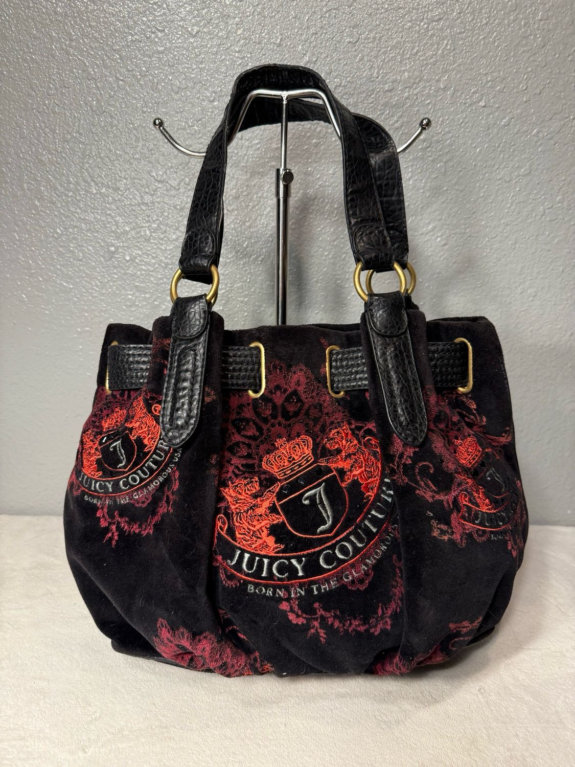 Juicy Couture Vintage Black Velour With Crystals Tote Bag