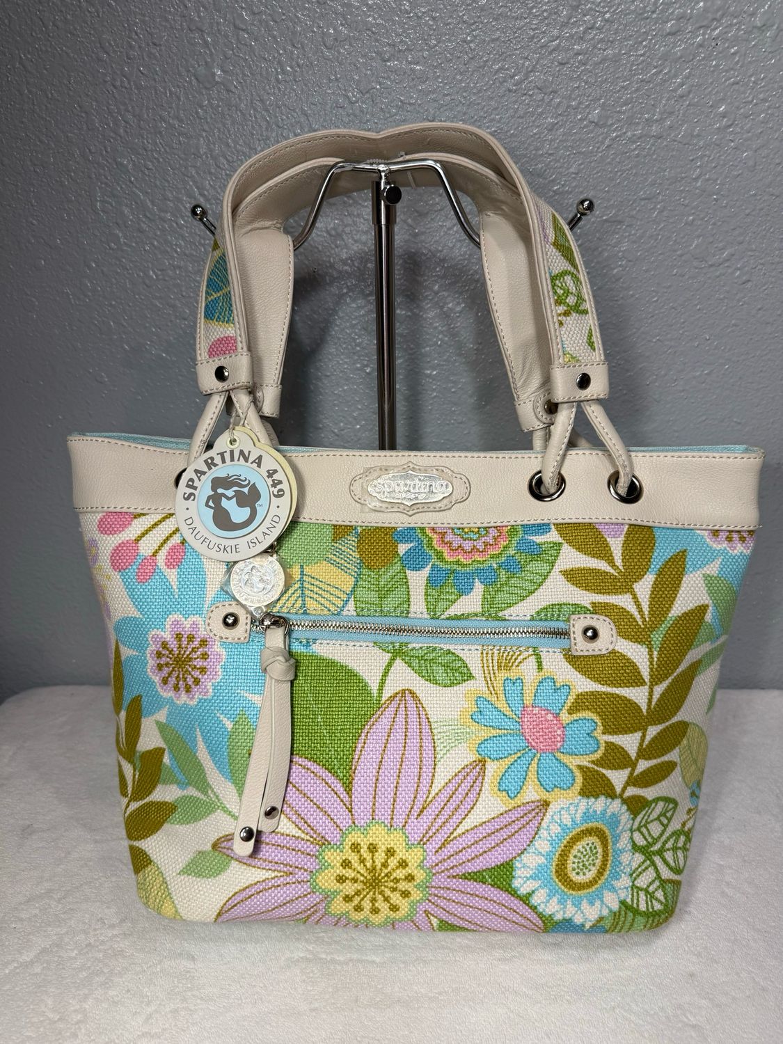 Spartina Linen And Leather Floral Tote NWT!