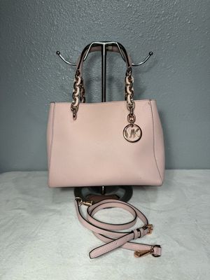 Michael Kors Saffiano Leather Cynthia Satchel In Ballet And Rose Gold