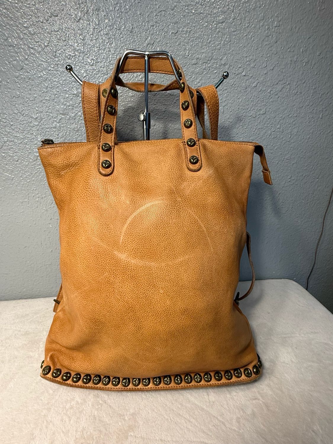 Free People, Brown, DistressedLeather Convertible, Backpack, Studded Bag OVER $200 Retail!