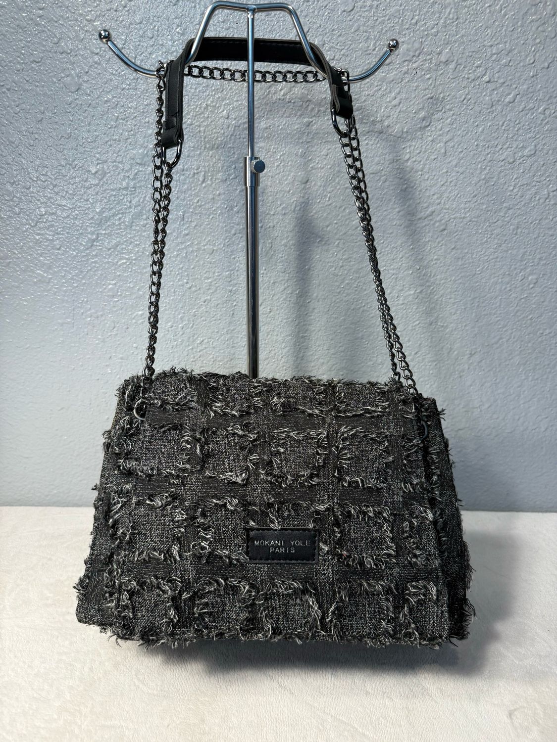 Mokani Yole Paris Dark Gray Patch Crossbody Or Shoulder Bag NWOT!