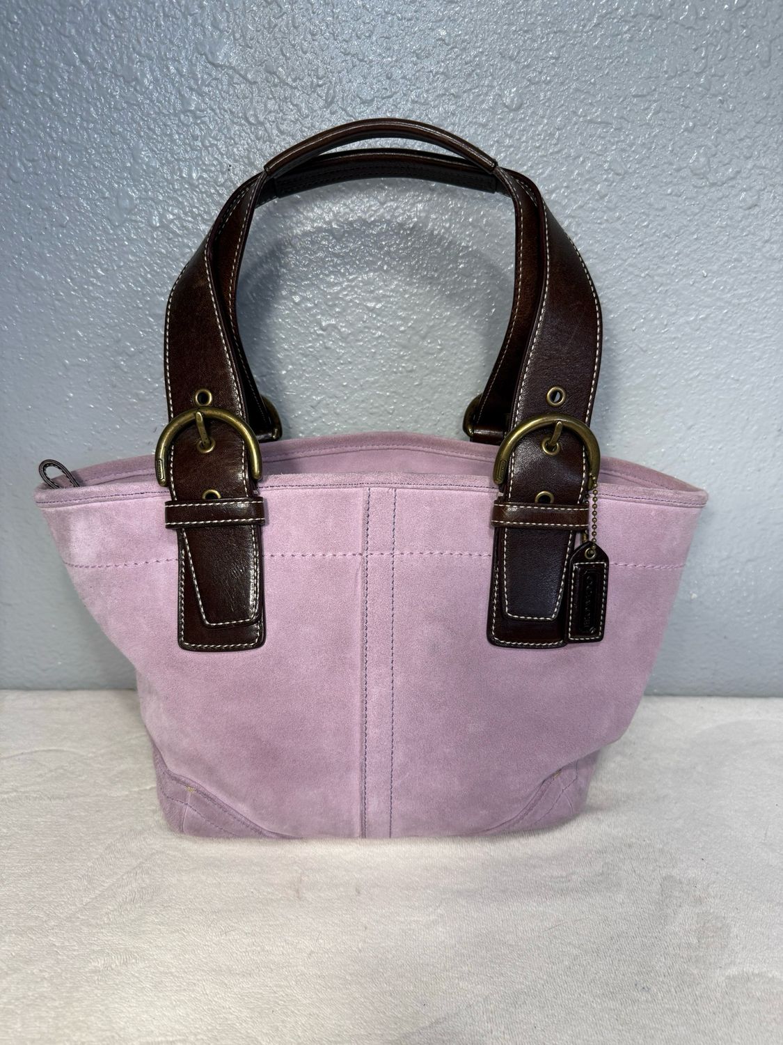 Coach SoHo Vintage Lavender Suede And Dark Brown Leather Trim Tote