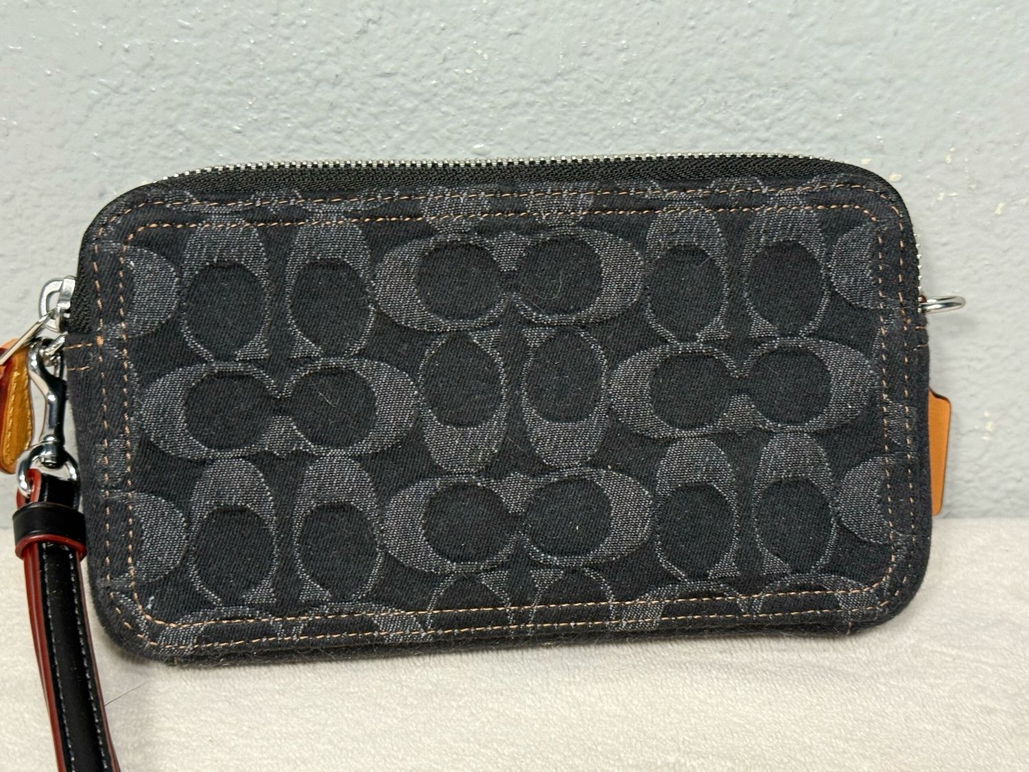 Coach Black Washed Denim Triple Pocket Wristlet Wallet In NWOT!
