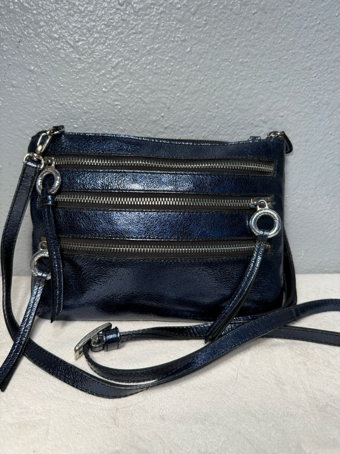 Brighton Blue Metallic Leather Crossbody LIKE NEW!