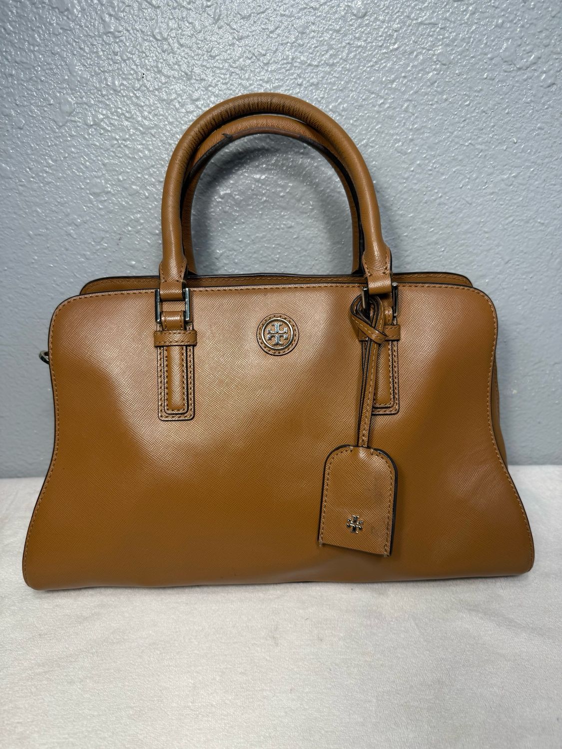 Tori Birch Brown Saffiano Leather Handbag