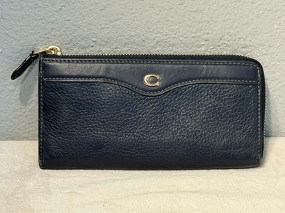 Coach Navy Blue Pebbled Leather 3/4 Zip Wallet LIKE NEW!