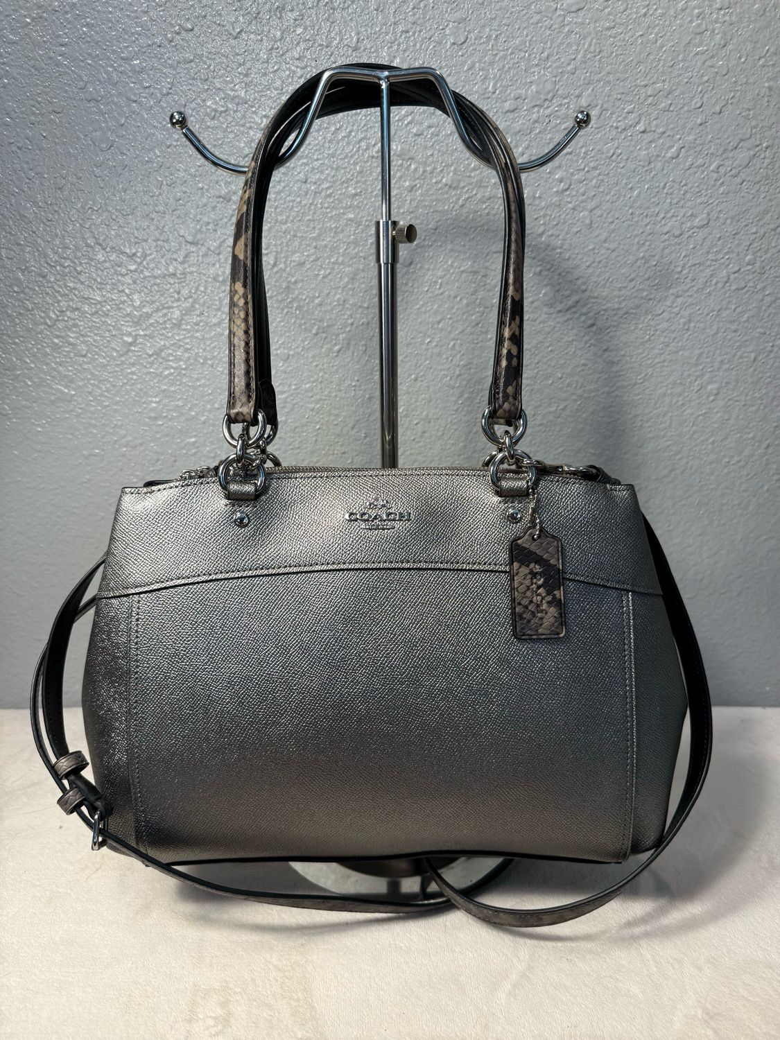 Coach Gunmetal Metallic Leather Satchel NWOT!