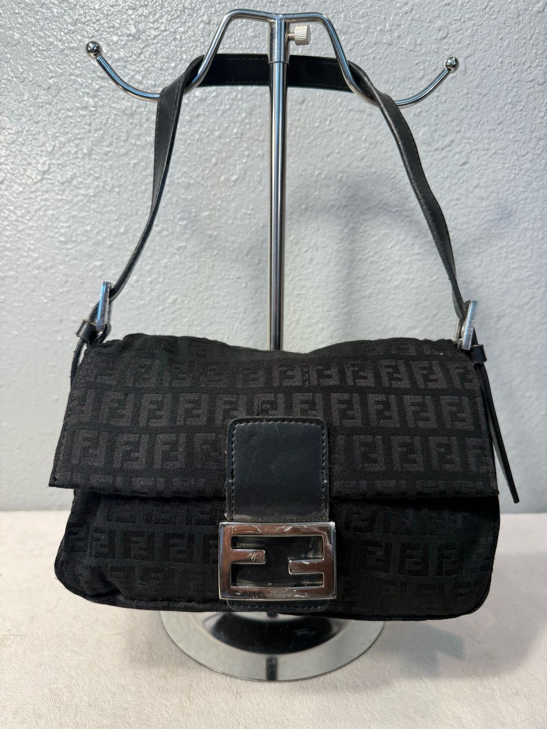 FENDI Inspired Black Jacard Baguette