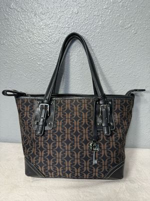 Fossil, Vintage, Black And Brown Jacard And Leather Satchel