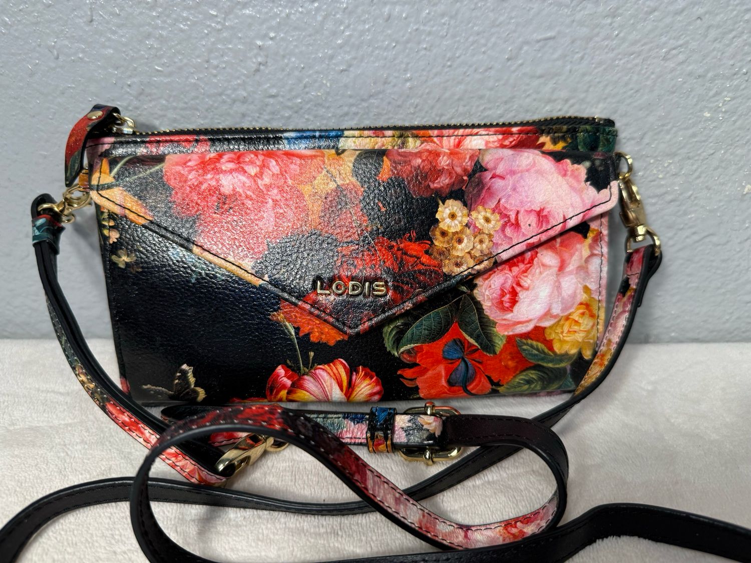 Lodis Floral Leather Crossbody Wallet Attachment