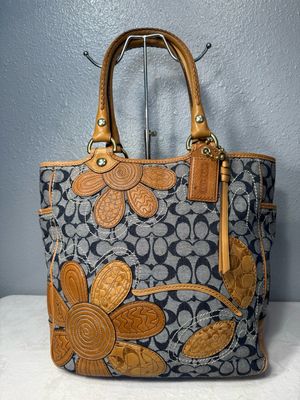 Coach Vintage Denim And Leather Floral Patchl Bleaker Tote